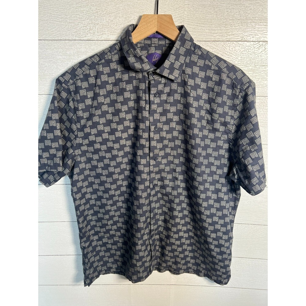 House of Rare Rabbit Mens Large Calo Monogram Print Short Sleeve Tencel Shirt
